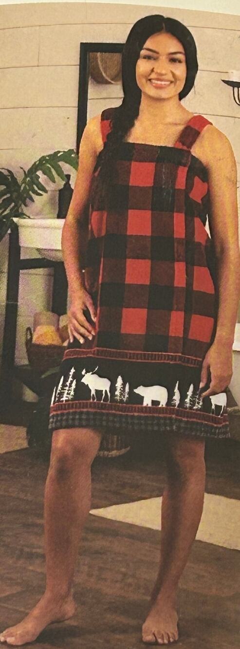 White River plaid bear Christmas bath wrap buffalo check w/polar bear OS
